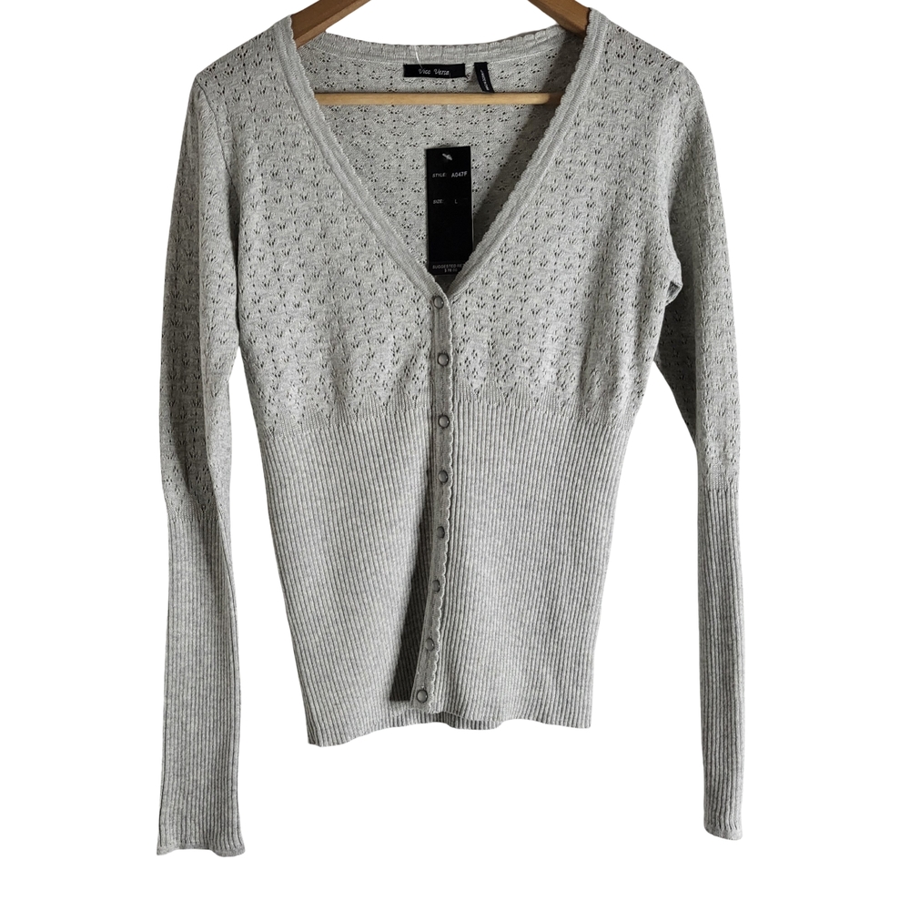 Elegant Gray V-Neck Women's Cardigan